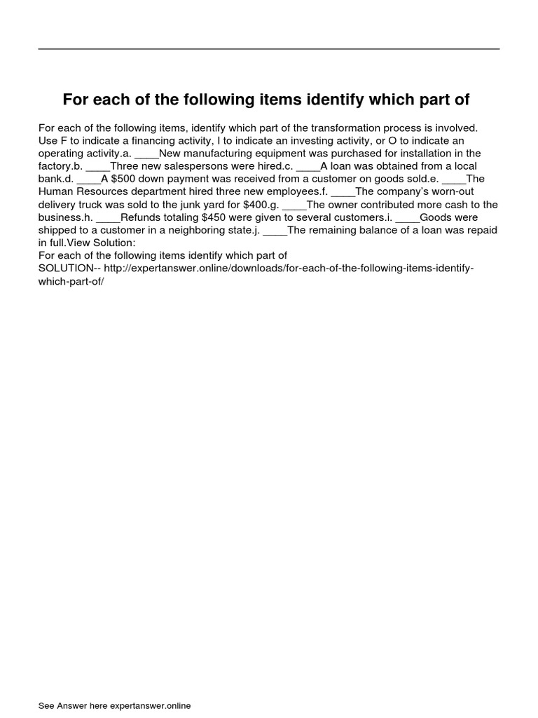 For Each of The Following Items Identify Which Part of | PDF
