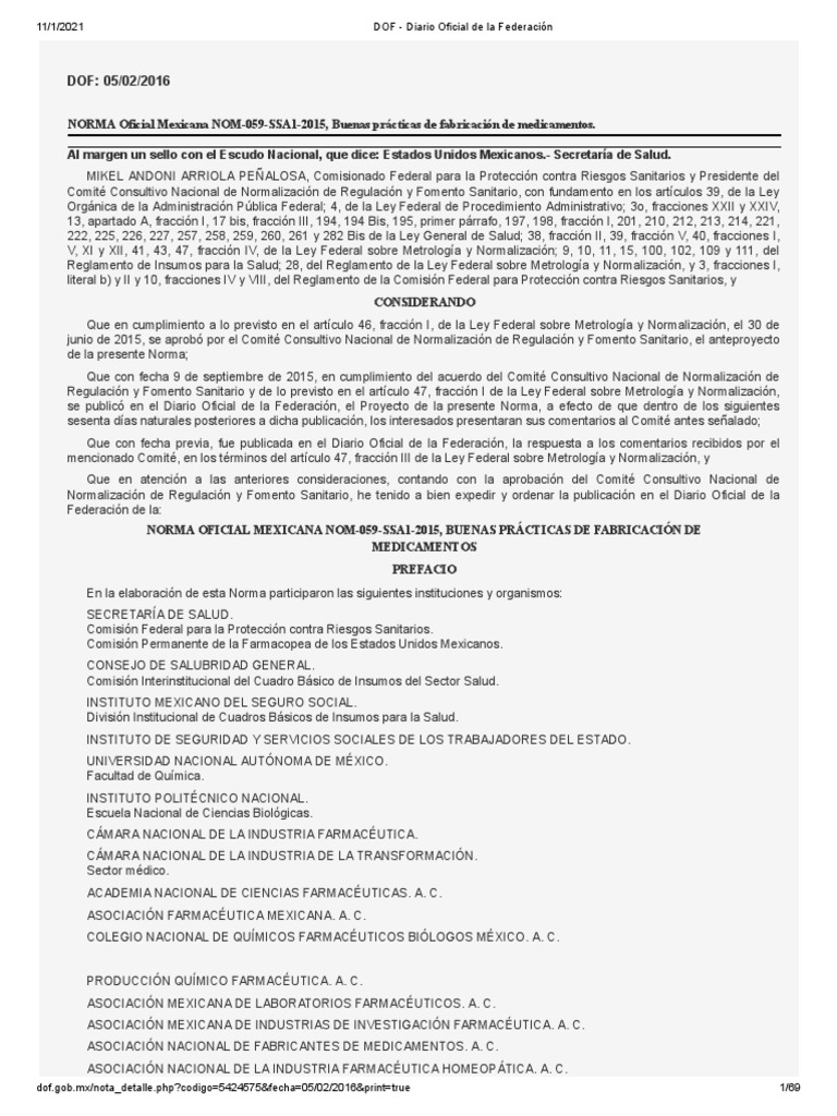 Nom 059 PDF | PDF | Medicamentos con receta | Calidad (comercial)