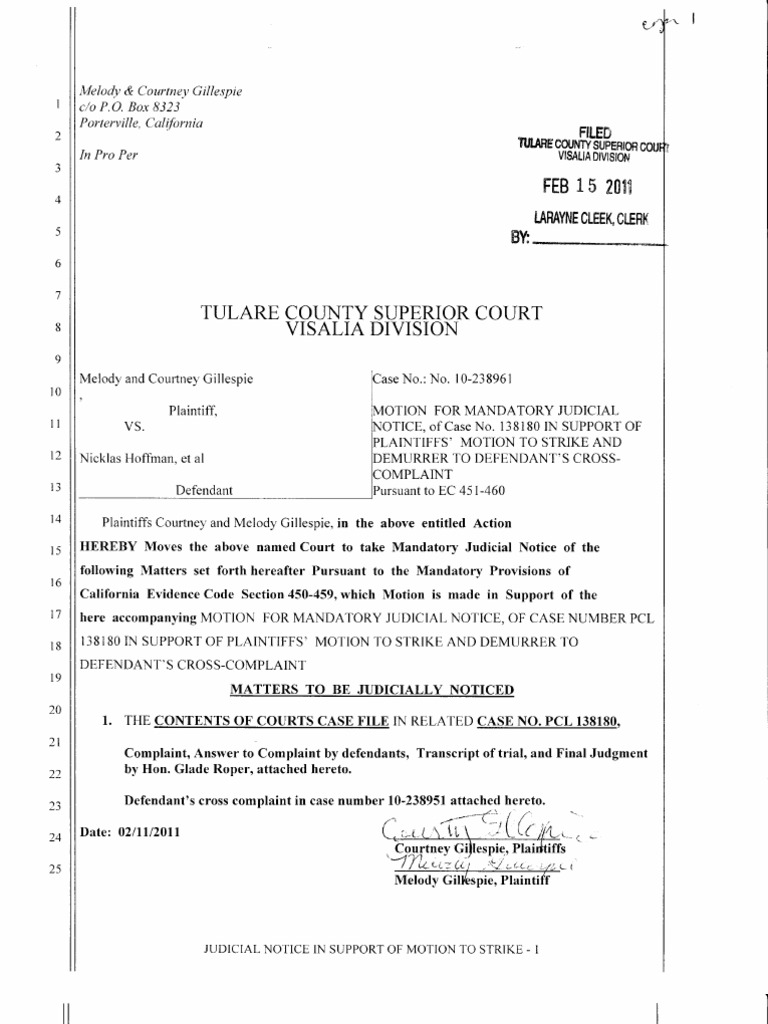 legal briefMotion for Mandatory Judicial Notice Judiciaries Complaint
