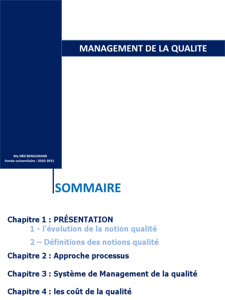 Management de la Qualité : Concepts Clés | PDF | Management de la ...