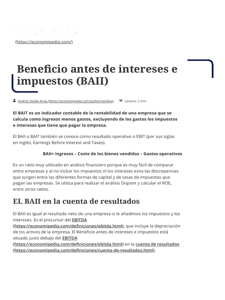 Beneficio Antes de Intereses e Impuestos