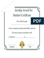 Leadership Award For Student Certificate