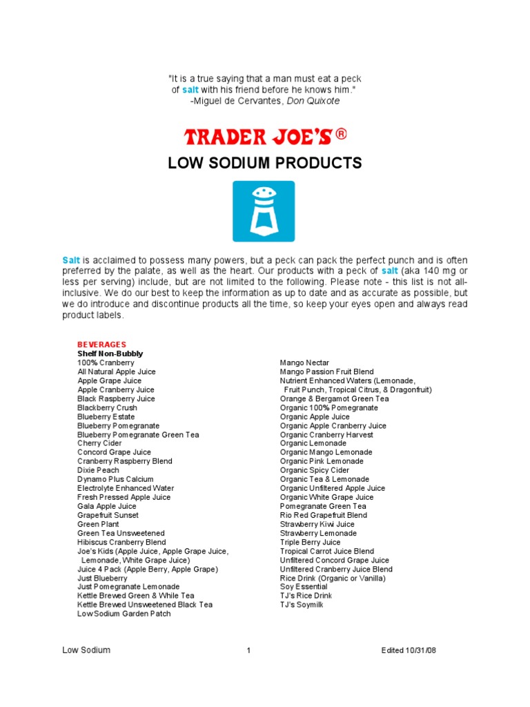Low Sodium Products Beverages PDF
