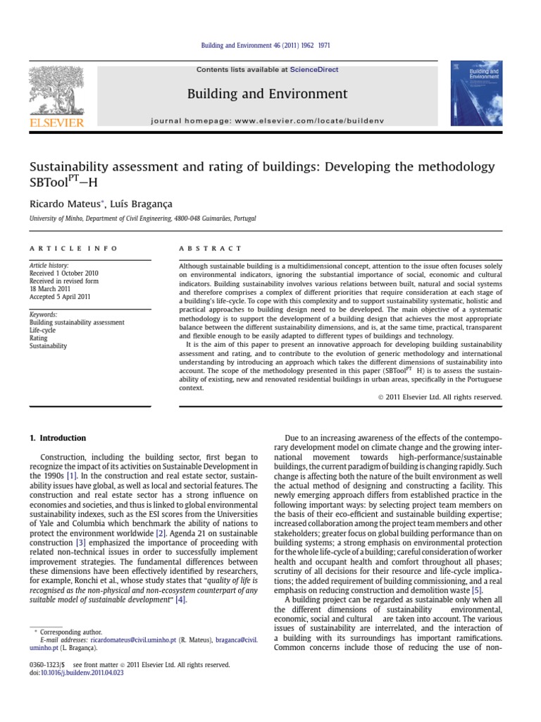 Building Sustainability Assessment Methodology | PDF | Life Cycle ...