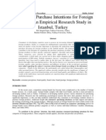 Consumers' Purchase Intentions For Foreign Products: An Empirical Research Study in Istanbul, Turkey