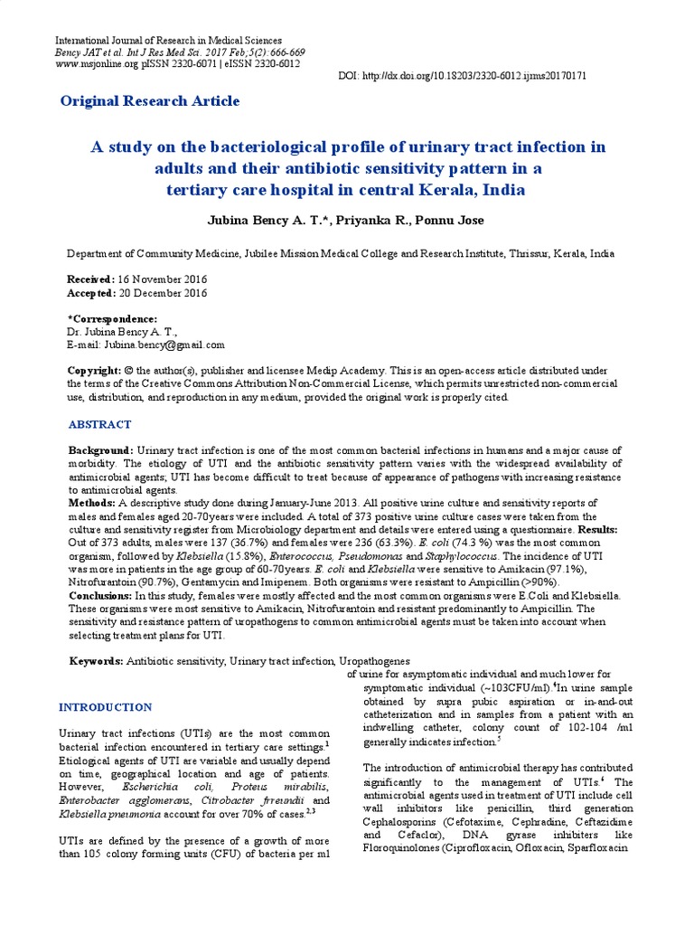 A Study On The Bacteriological Profile of Urinary | PDF | Urinary Tract ...