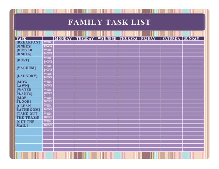 Weekly Family Task Schedule | PDF