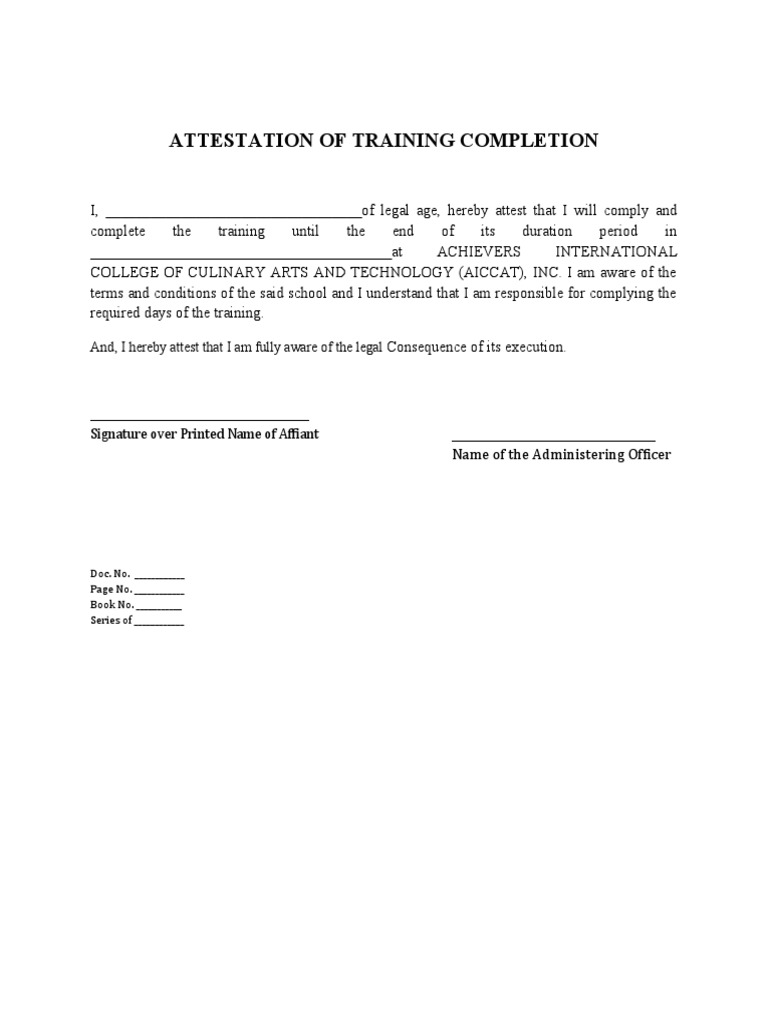 Attestation of Training Completion PDF