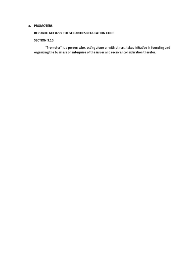 Definition of Promoter in SEC Code | PDF