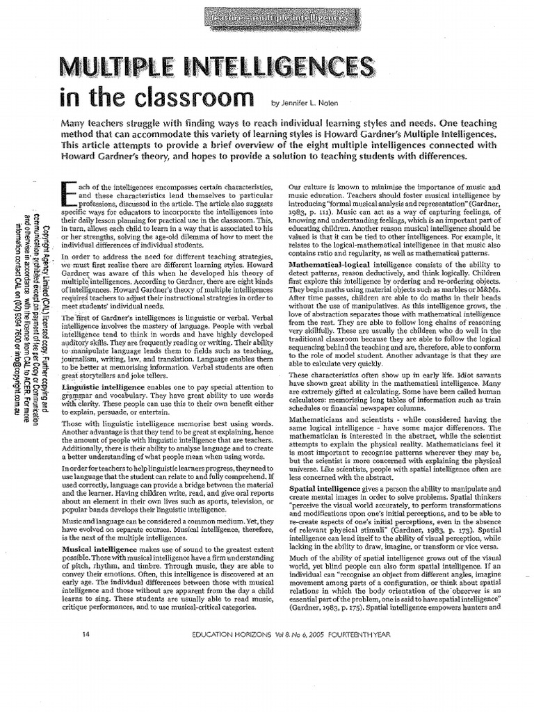 Understanding Multiple Intelligences in Education | PDF | Intelligence ...
