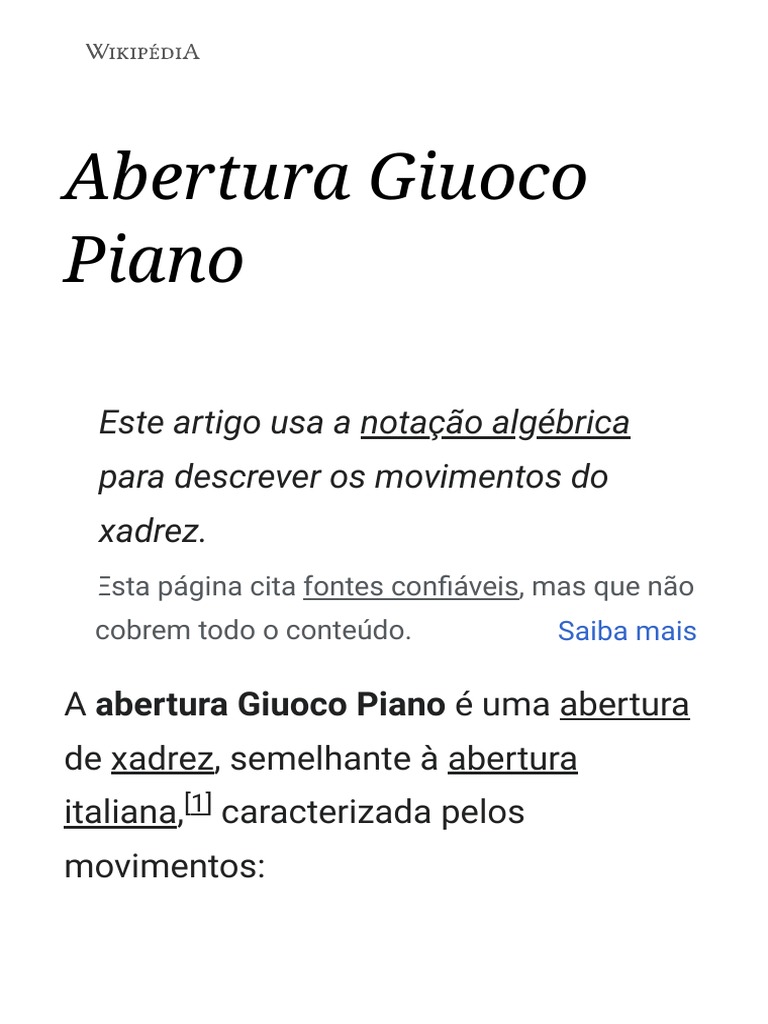 Abertura Giuoco Piano, PDF, Aberturas (xadrez)