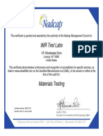 Nadcap Certificate for IMR Test Labs Materials Testing