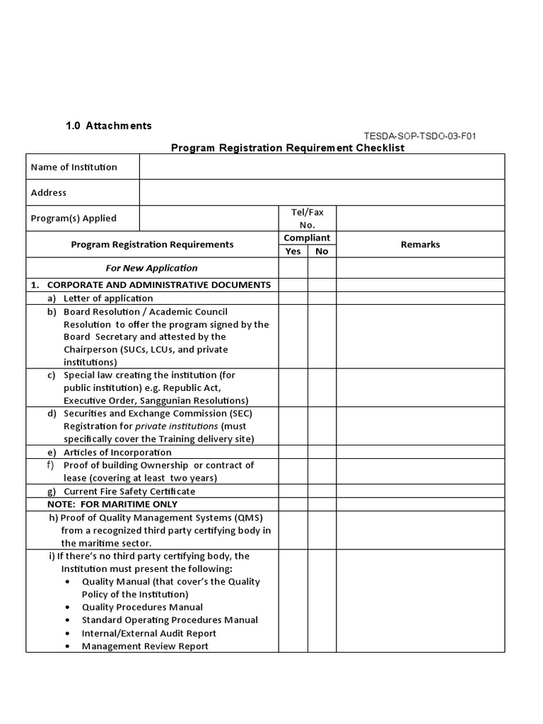 Program Registration Requirements Checklist | PDF | Quality Management ...