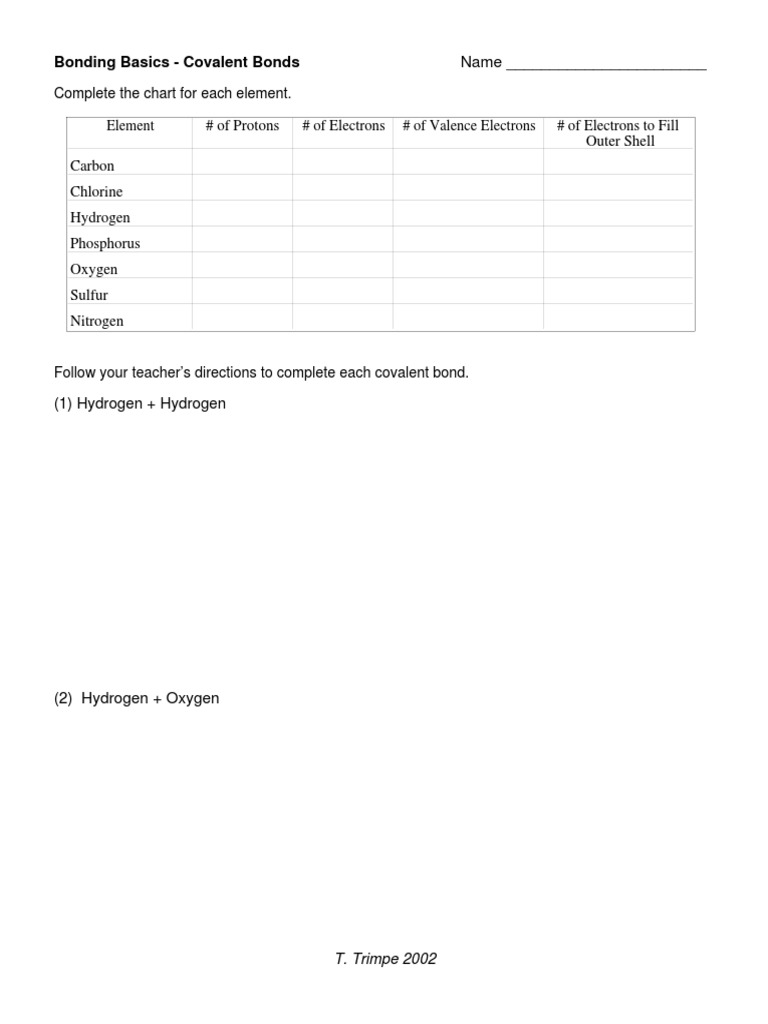 Bonding Basics - Covalent Bonds Worksheet: Exploring Electron ...
