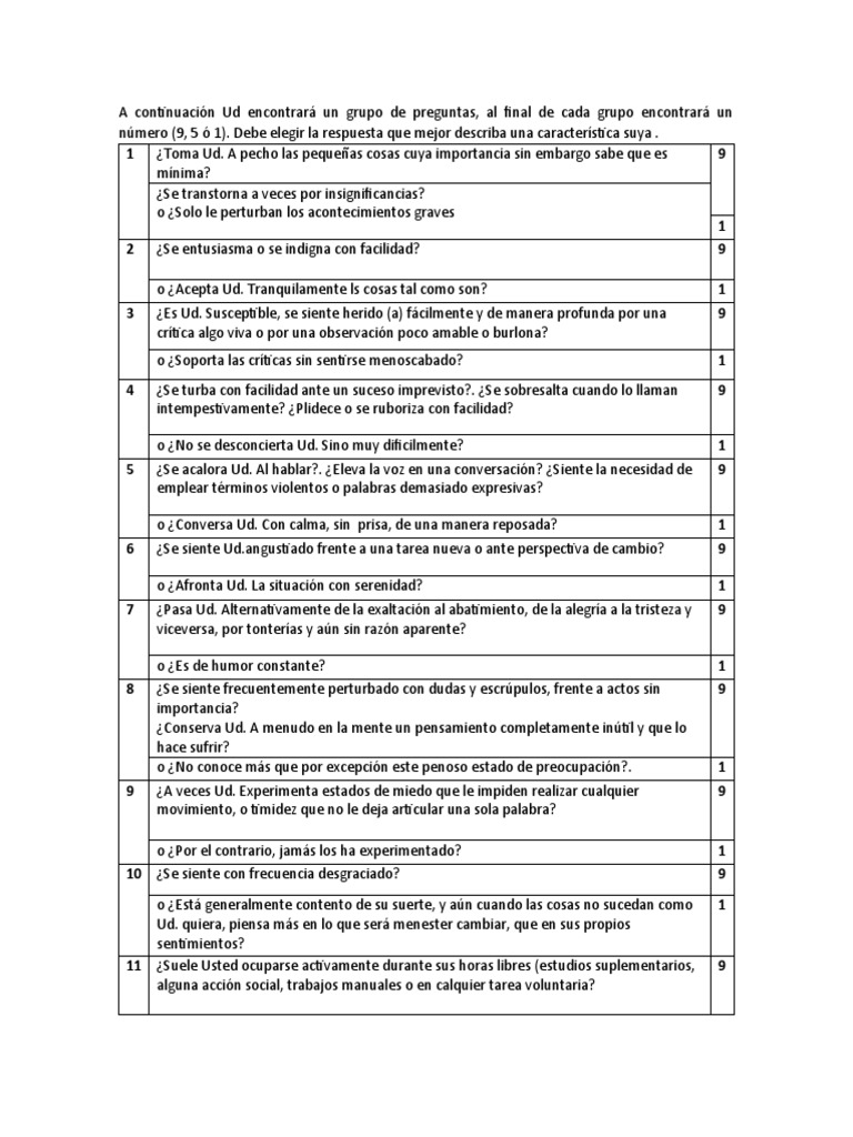 Cuestionario de Autoevaluación Emocional | PDF | Relaciones personales ...