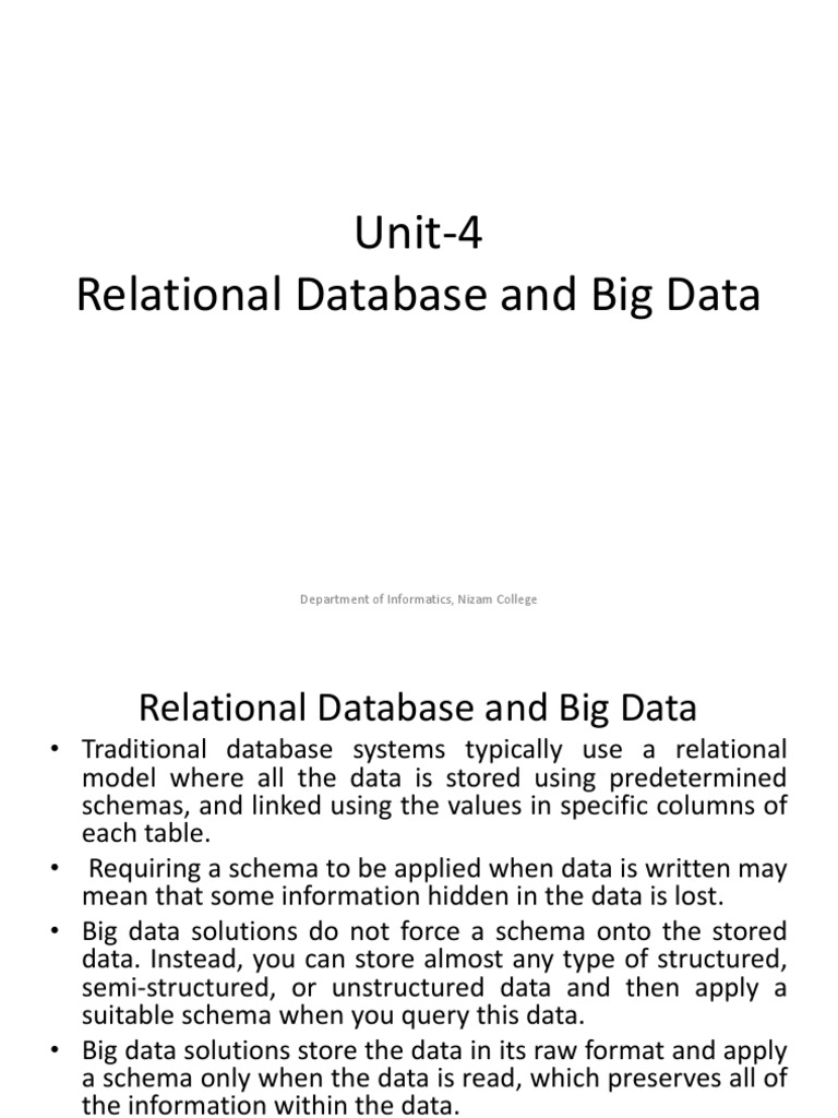 Unit-4 Relational Database and Big Data | PDF | Relational Database ...