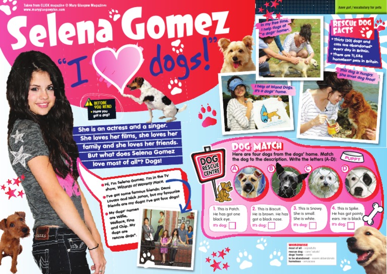 Matching Rescue Dogs A Cloze Activity About Selena Gomez's Love of(00)