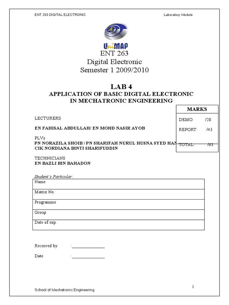 Digital Electronics in Mechatronics Lab | PDF | Digital Electronics ...