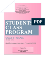 Students' Class Program: Grade 8 - Alcala