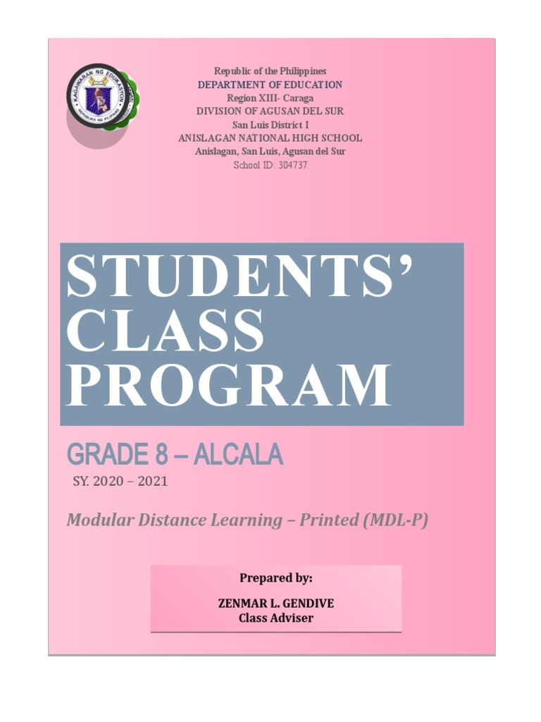 Grade 8 Alcala MDL Program 2020-2021 | PDF