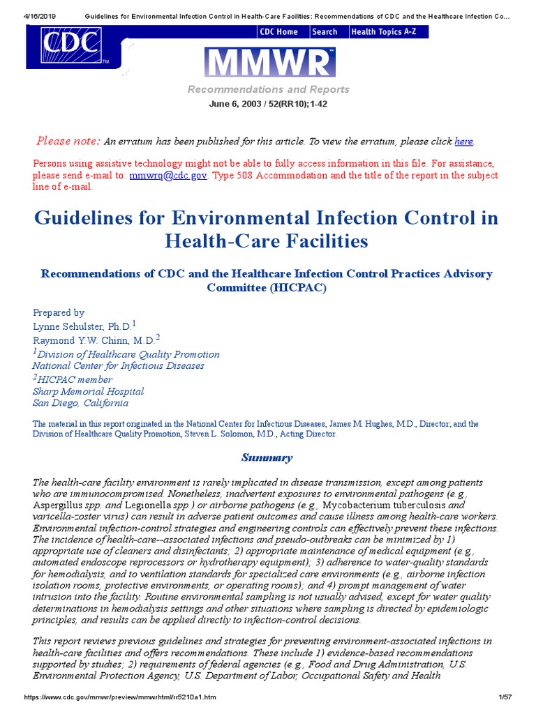 GUIDELINES FOR ENVIRONMENTAL INFECTION CONTROL IN HEALTH CARE FACILITIES 2023 intelligence overview
