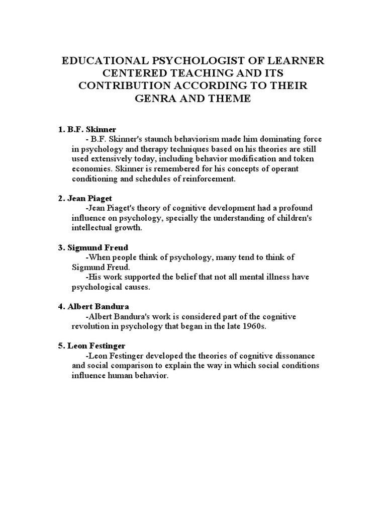 Educational Psychologist of Learner Centered Teaching and Its