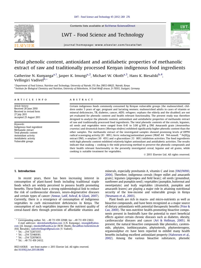 LWT - Food Science and Technology | PDF | Polyphenol | Foods