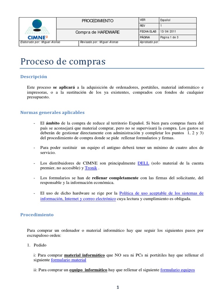 Procedimiento de Compra de Hardware | PDF | Compatibles con PC Ibm ...