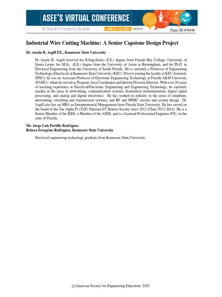 Industrial Wire Cutting Machine A Senior Capstone Design Project Pdf