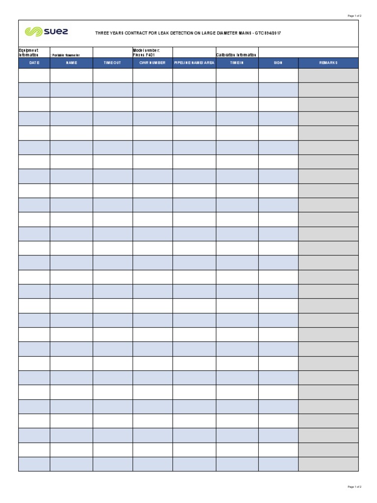 Equipment Calibration Log PDF