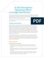 Sample Job Description: Chief Operating Officer (Strategy/Operations)
