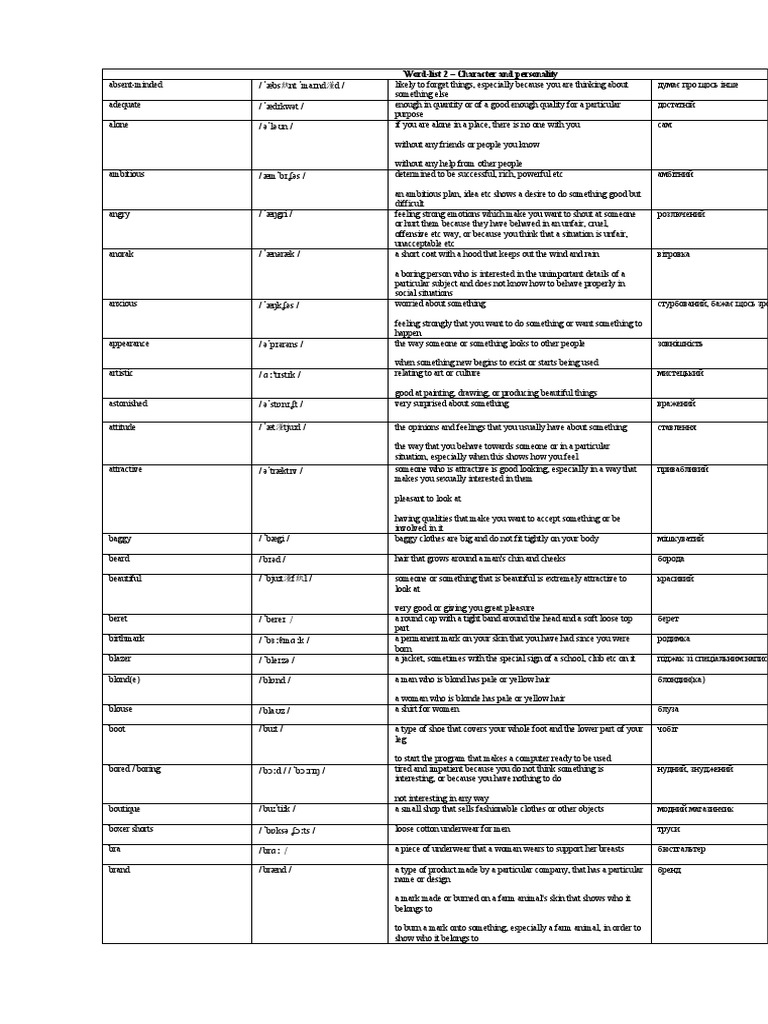 Character and Personality PDF Clothing Hair