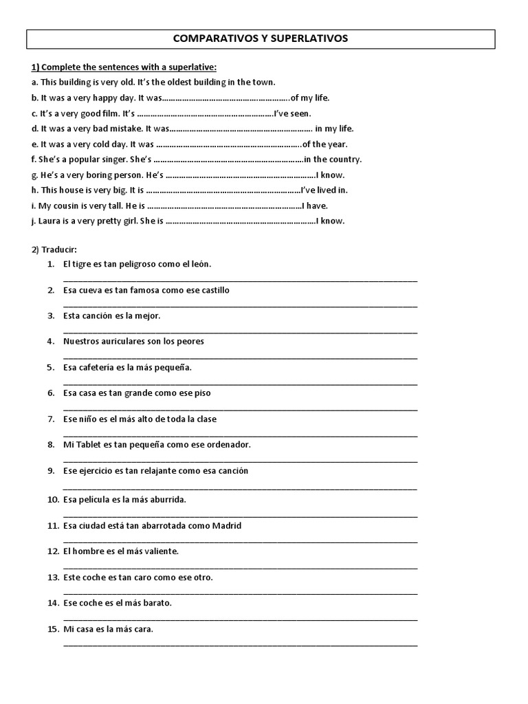 Ejercicios de Comparativos y Superlativos | PDF