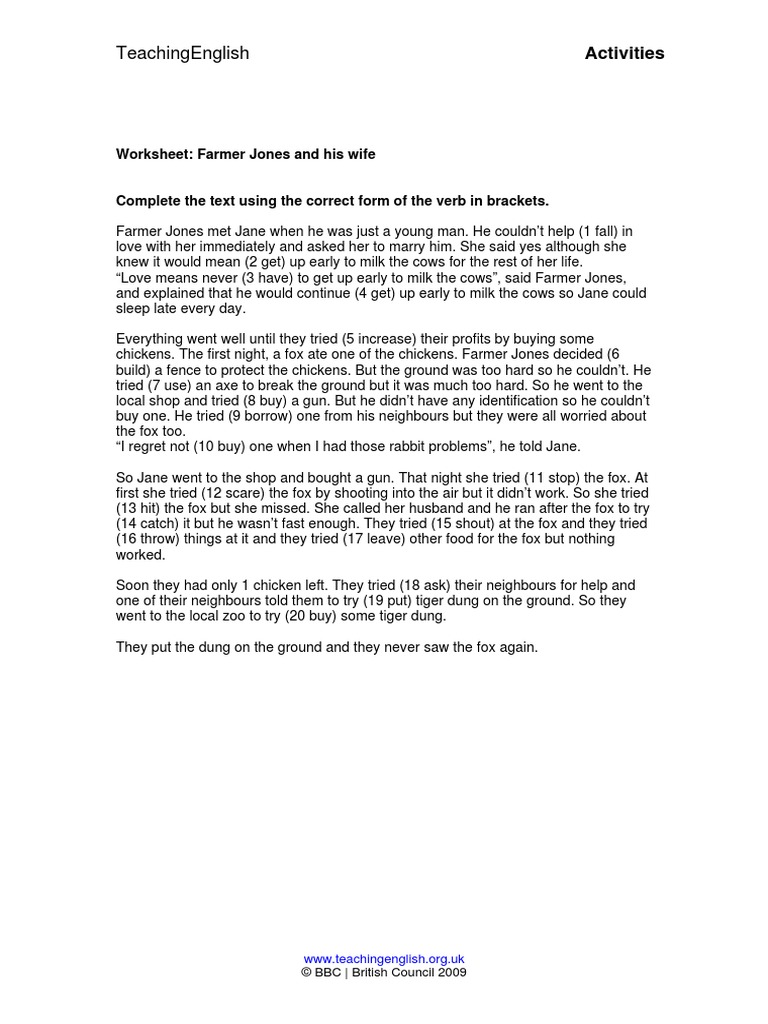 Farmer Jones Worksheet GERUND INFINITIVE PDF | PDF