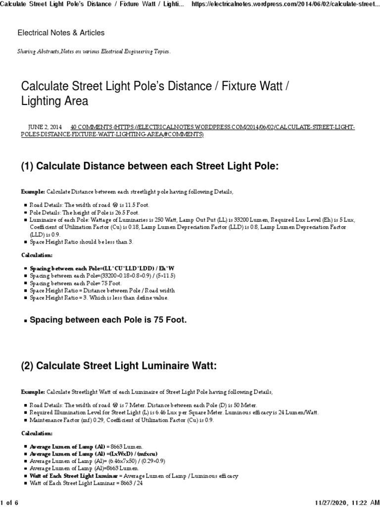 Street Light Pole Distance Calculations | PDF | Street Light | Lighting