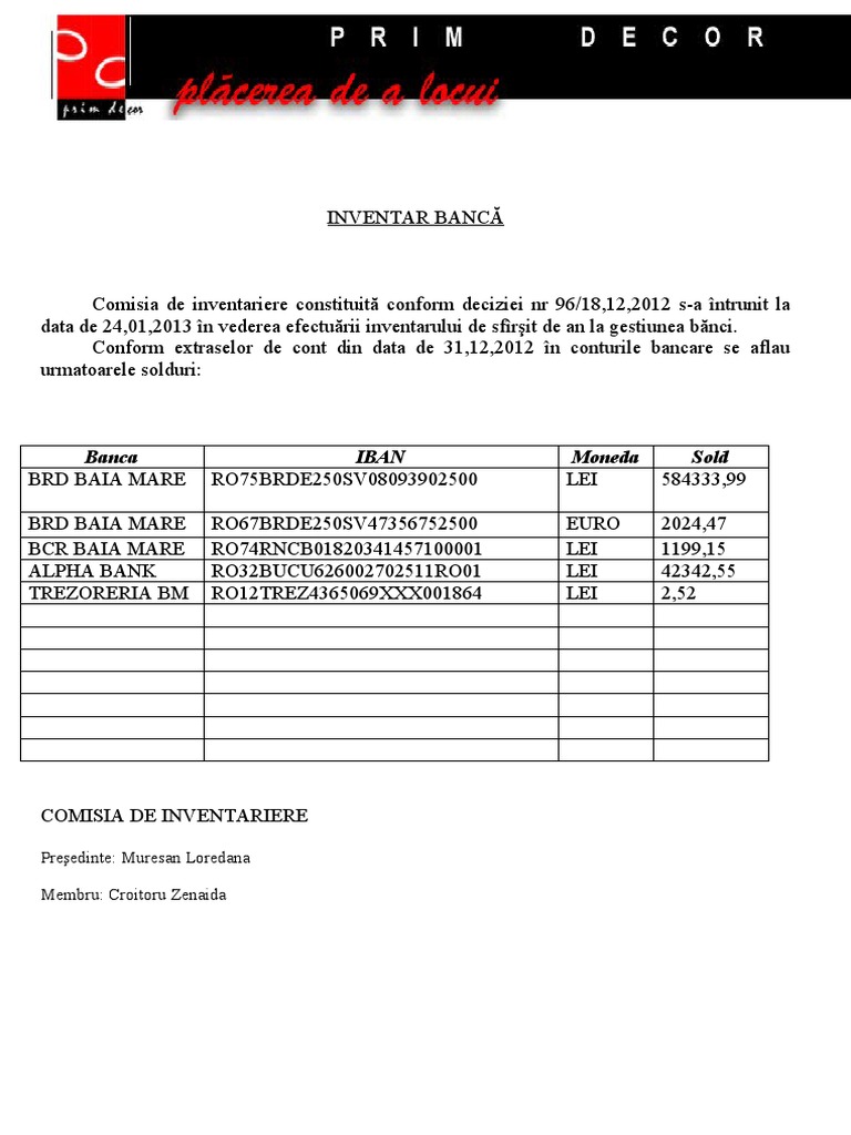 Inventar Banca-Model | PDF