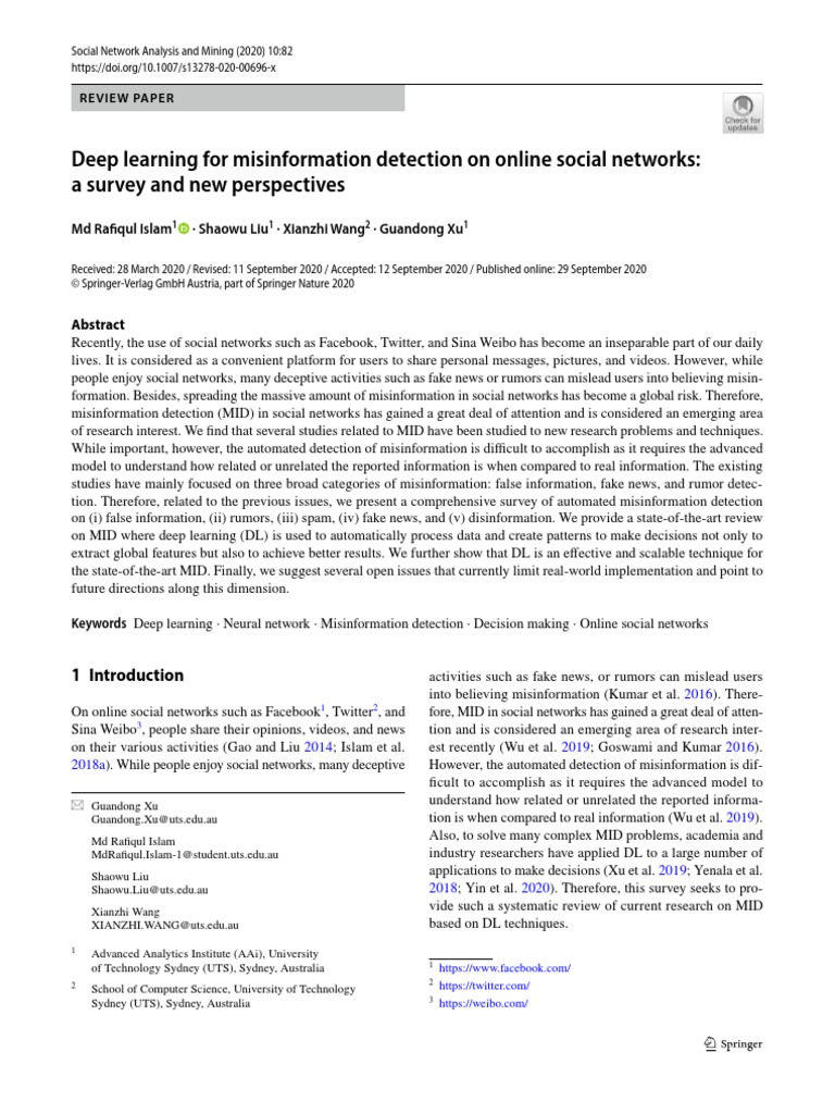 Islam2020 Article DeepLearningForMisinformationD | PDF | Deep Learning ...
