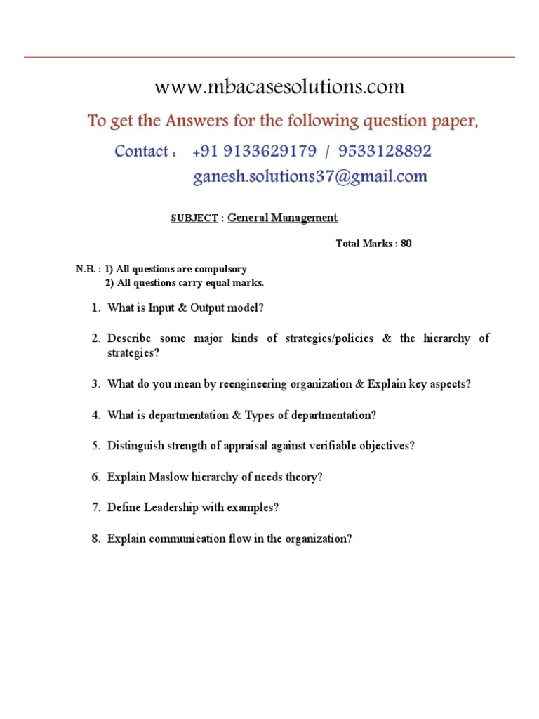 Management Exam Questions | PDF