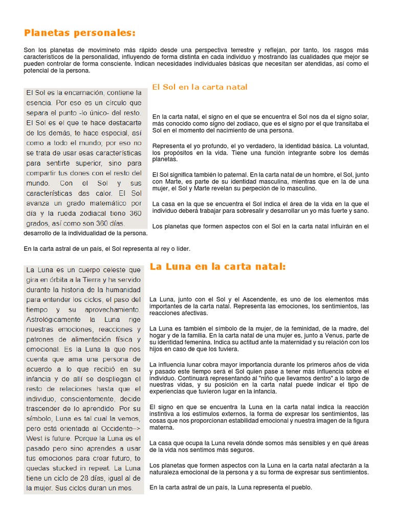 Influencia de los Planetas en la Carta Natal | PDF | Horóscopo | La ...