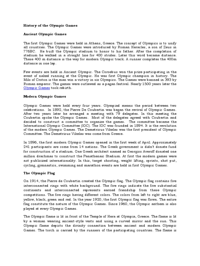 History of The Olympic Games PDF Olympic Games Multi Sport Events