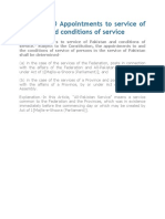 Article: 240 Appointments To Service of Pakistan and Conditions of Service