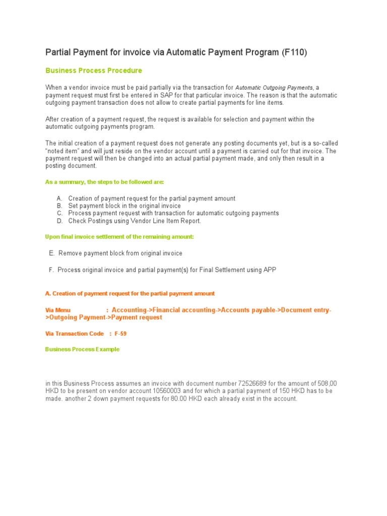 SAP Partial Payment Process Overview | PDF | Payments | Invoice