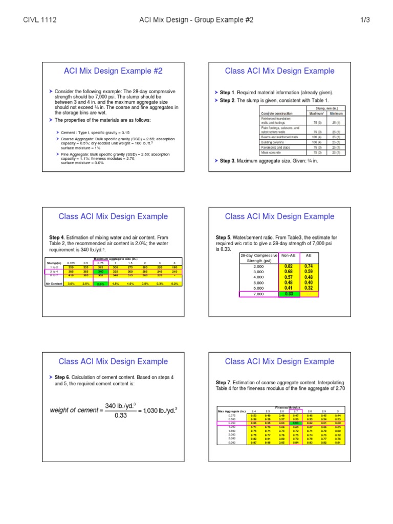 ACI Mix Design Example for 7000 psi | PDF | Construction Aggregate | Weight