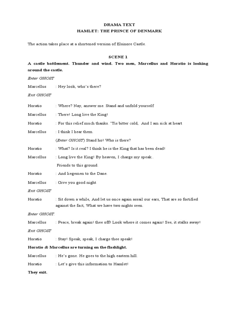 Hamlet Transcript Short Drama PDF Hamlet Plays Based On European