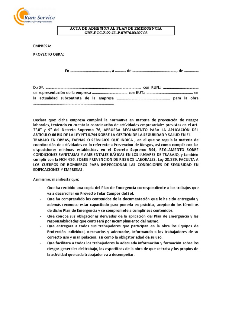 Acta de Adhesión al Plan de Emergencia | PDF | Derecho laboral | Justicia