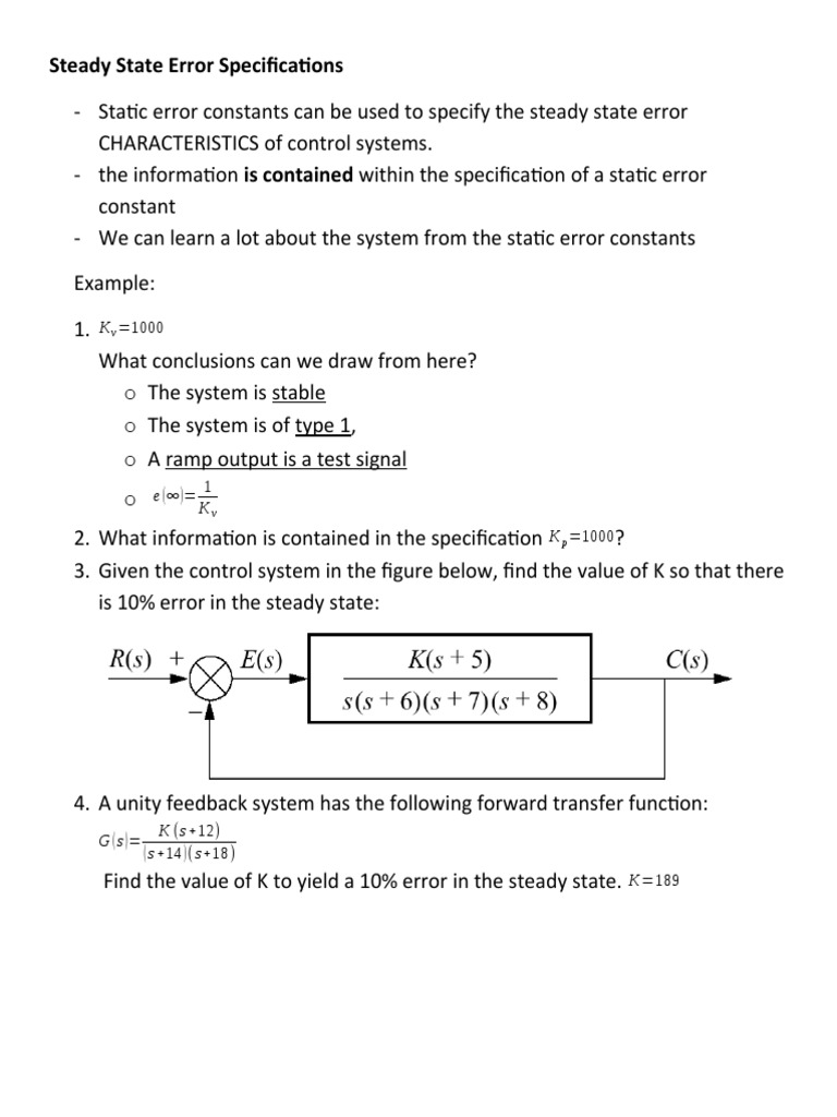 Steady State Error in Control Systems | PDF | Feedback | Control Theory