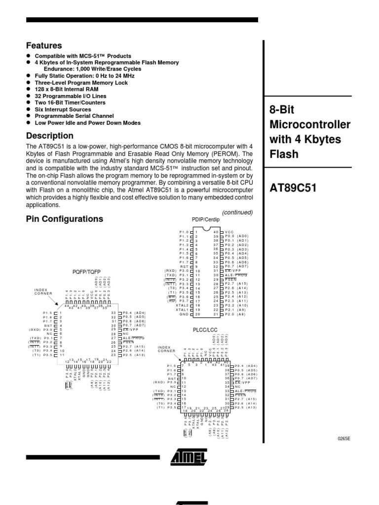 AT89C51 8-Bit Microcontroller Overview | PDF | Flash Memory | Random ...