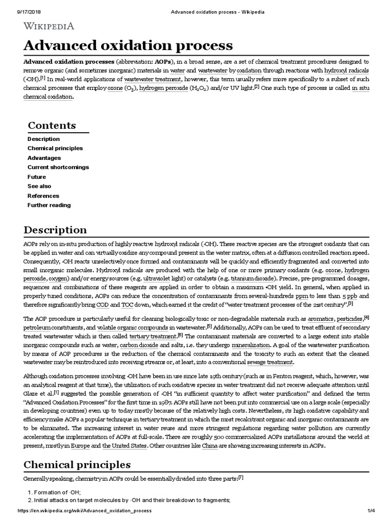 Advanced Oxidation Process - Wikipedia | PDF | Physical Sciences ...