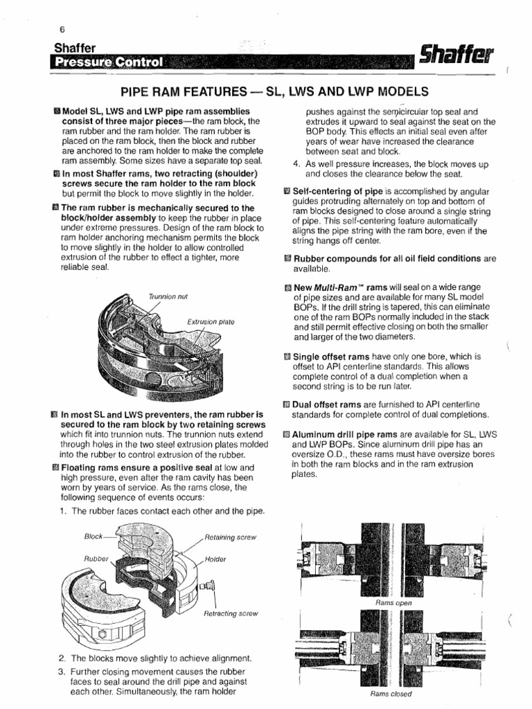 Shaffer Bop Pipe Ram Model SL-LWS and LWP | PDF | Tools | Mechanical ...