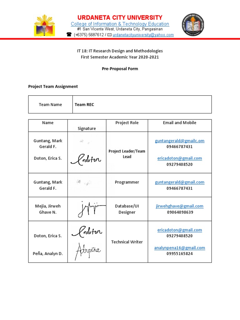 Urdaneta City University: Pre-Proposal Form | PDF | Computing ...